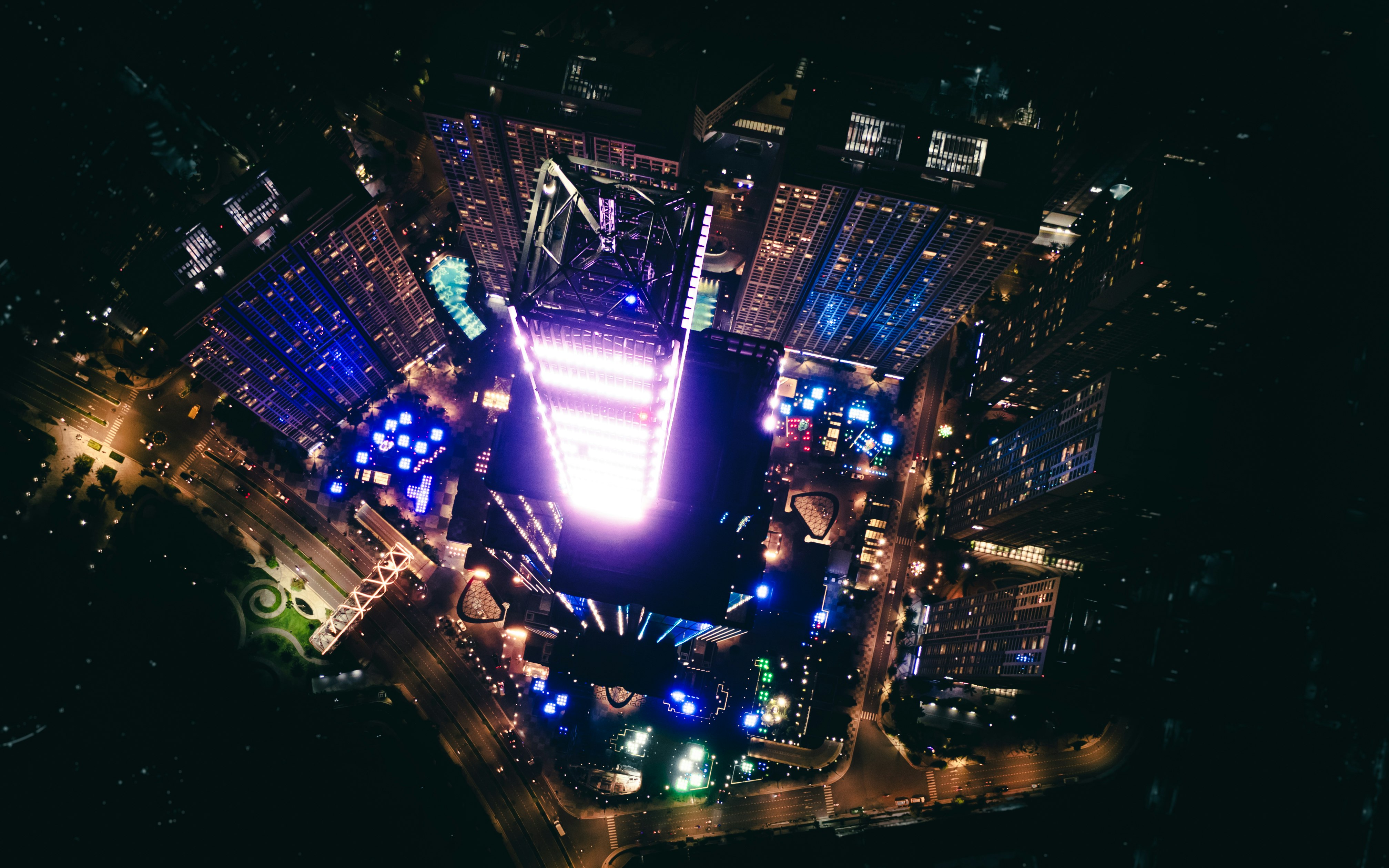 aerial view of cityscape at night